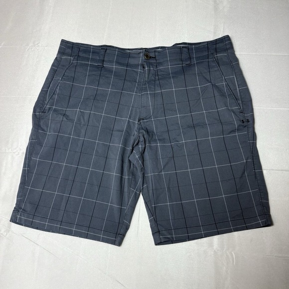 MENS UNDER ARMOUR HEAT GEAR LOOSE GRIP WAIST BLUE PLAID SHORTS SIZE 40 - Picture 1 of 10